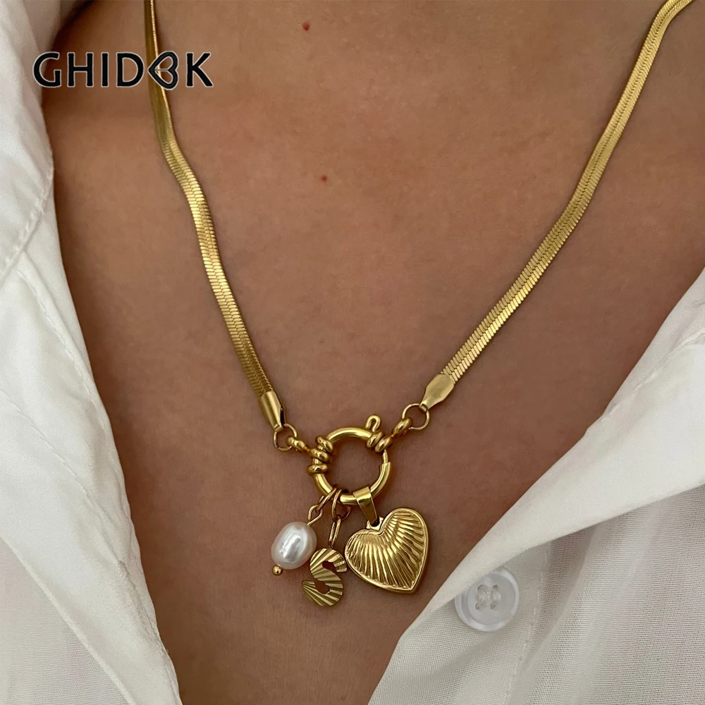 GHIDBK Minimalist Starfish Stripe Conch Scallop Shaped Pendant Necklace for Women Waterproof Trend Jewelry Summer Beach Party