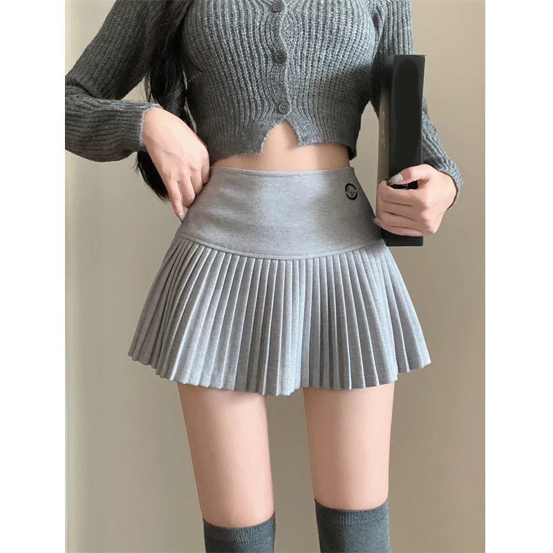 Gyaru-Women's Woolen Pleated Skirt, High Waist, Slimming, Short, Casual, Versatile, American Sle, Pure Desire