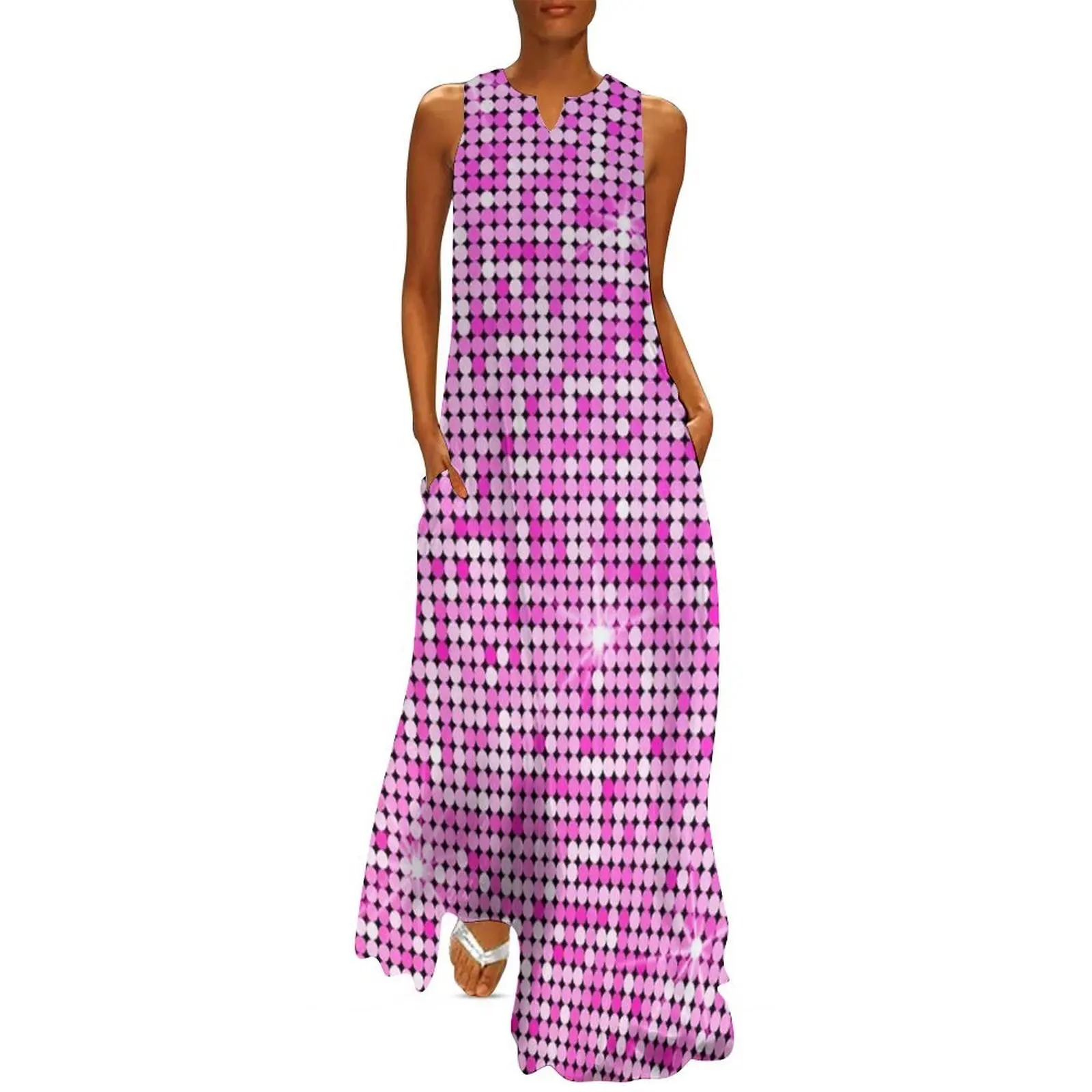 

Shiny Disco Ball Pink Long Dress summer dress woman 2025 Clothing Summer dresses for women Women dresses summer