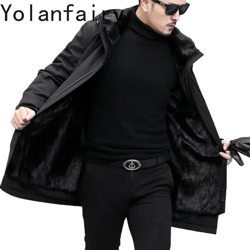 YOLANFAIRY Parkas Men Mink Inner Real Fur Jacket Men Midium Full Mink Coats Men's Coat Winter Clothing Casaco De Pele Masculino