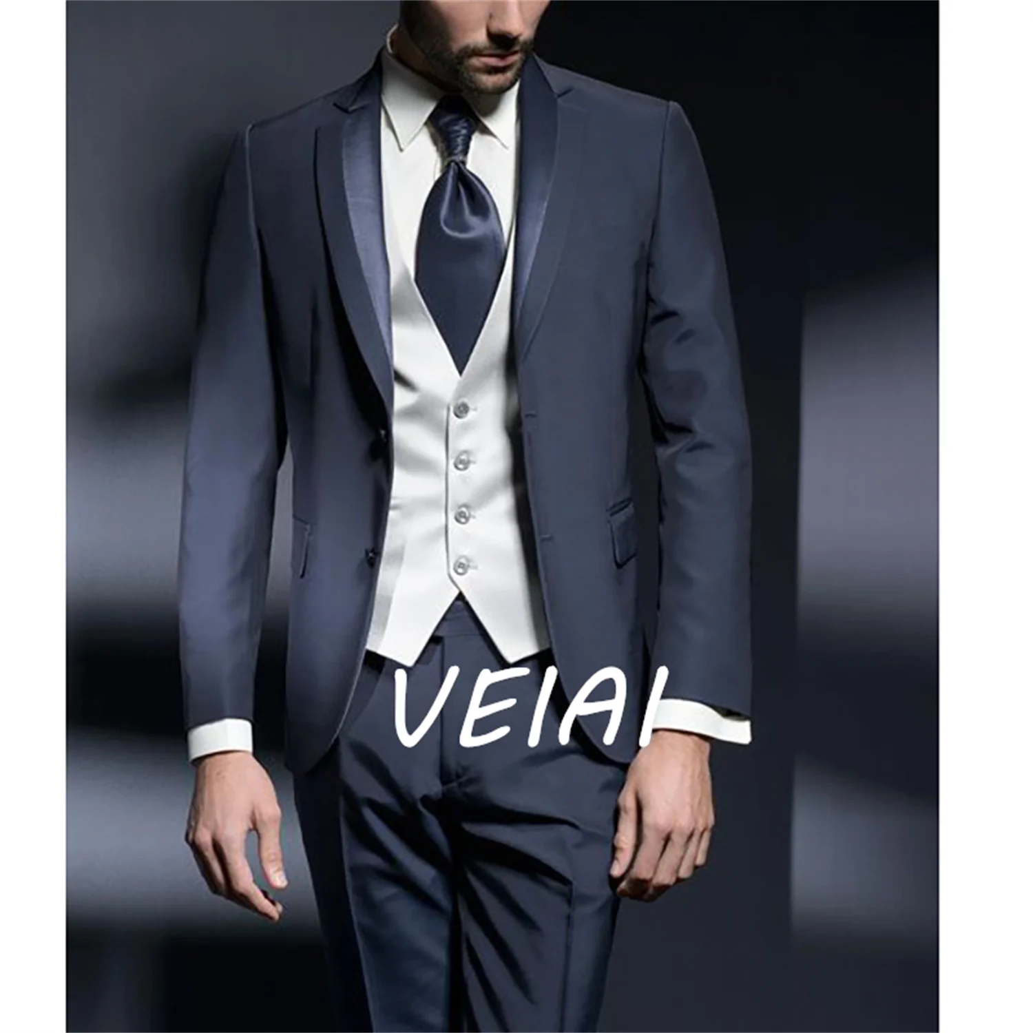 

Баллерные костюмы по индивидуальному заказу для мужчин, темно-синие элегантные наряды, куртка, брюки, жилет Terno, модный роскошный облегающий костюм из трех предметов, индивидуальный заказ