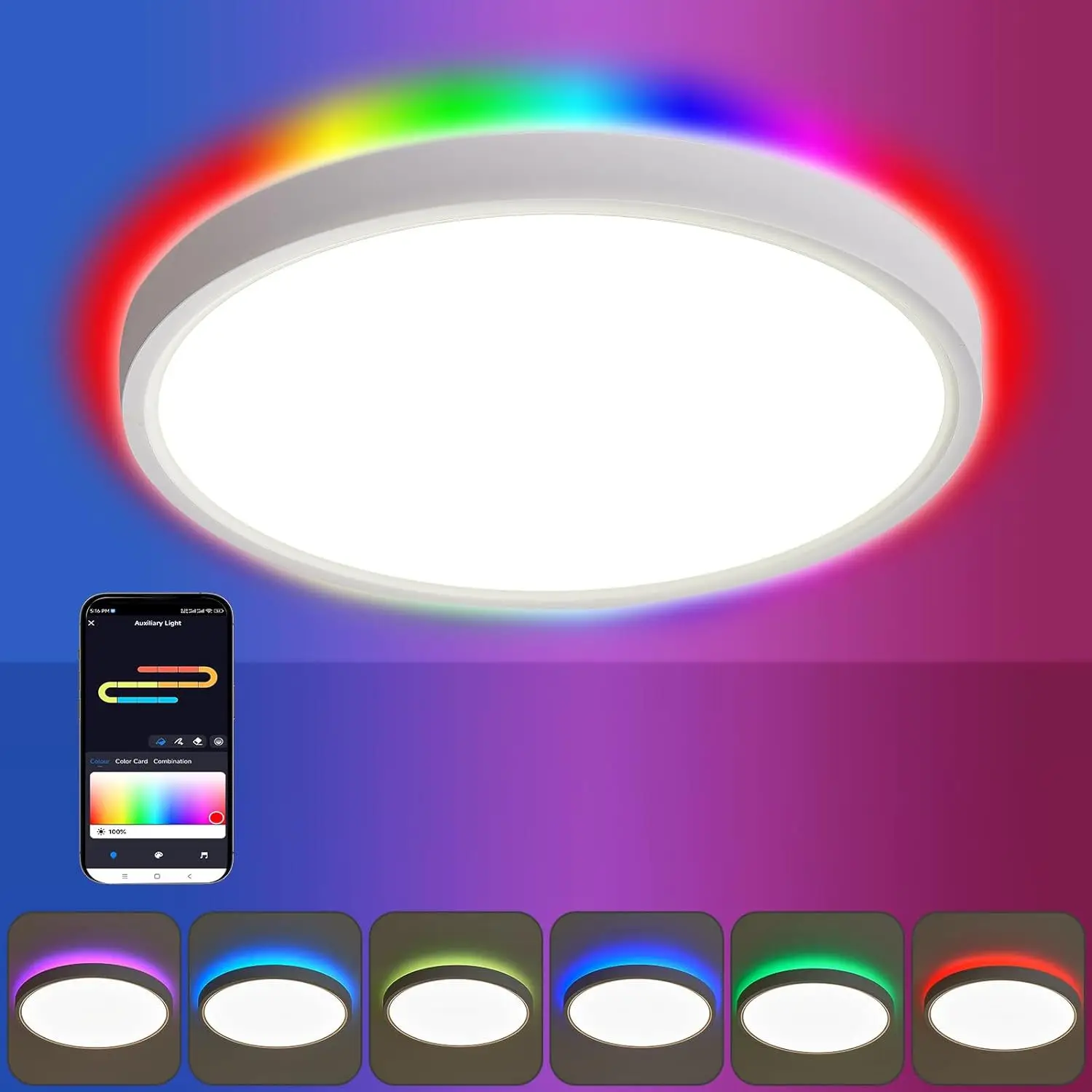 Graffiti Smart LED Ceiling Light RGB Colorful Moisture Proof, Dustproof, Mosquito Proof Compatible with Alexa Control Bedroom