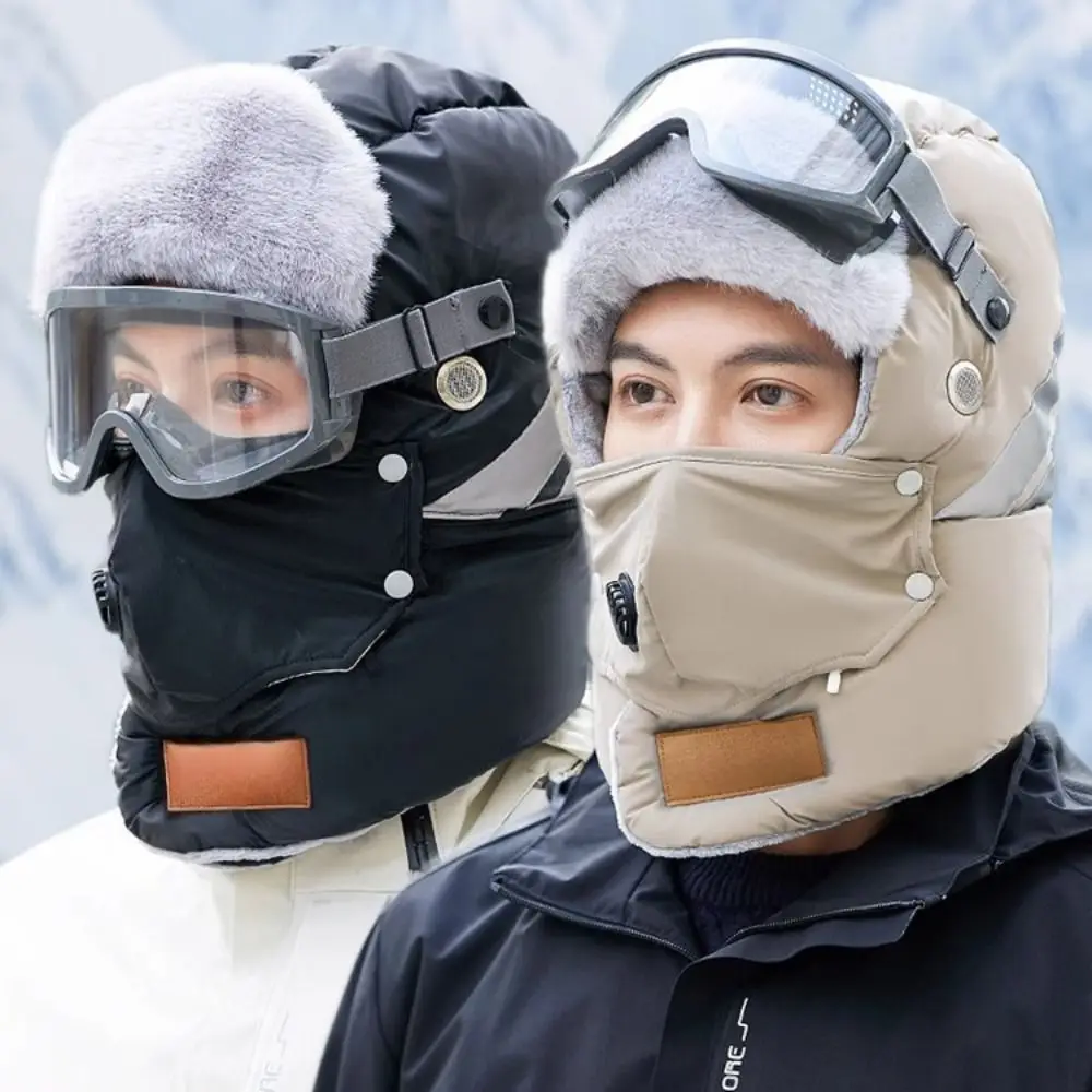 قبعة الطيار الروسية Ushanka قبعة تزلج مع نظارات قناع الشتاء القطيفة القبعات سماكة قبعات الثلوج لي فنغ قبعة للجنسين