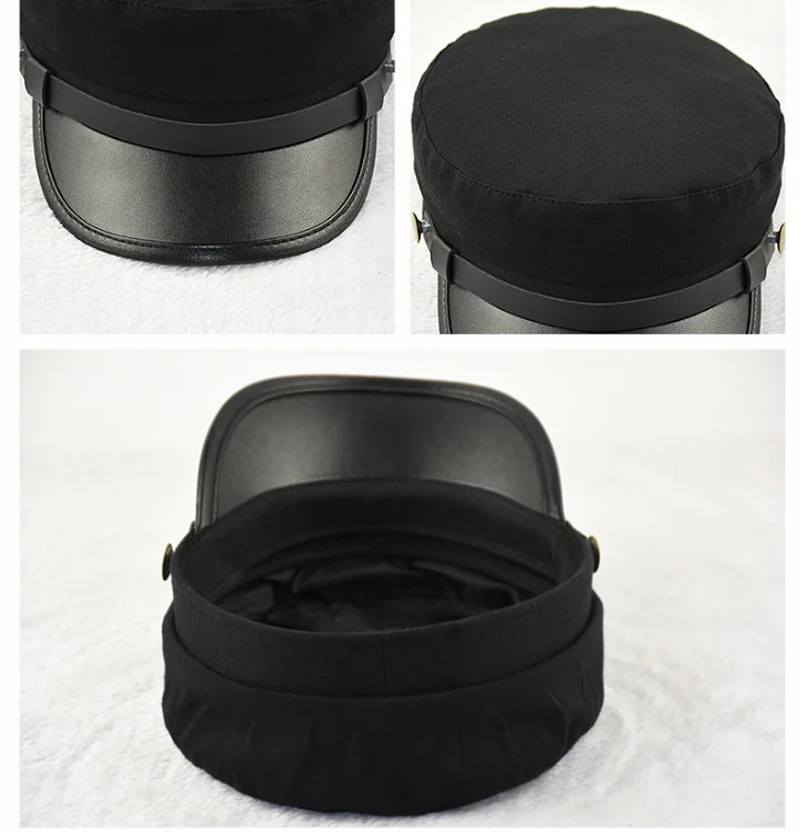 SIZOC 62 cm, Baseballkappe aus Leder in Übergröße, Unisex, mit verstellbarem Verschluss, flacher Schirm, feste Größe, militärischer Hut für Damen und Herren. – Detail 3