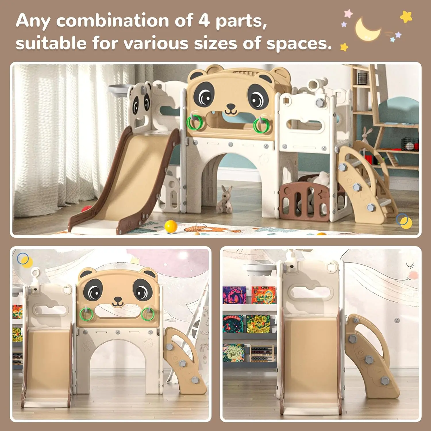 9 in 1 Toddler Slide and Climber Playset Indoor Outdoor Kids Slide with Basketball Hoop,Telescope and Storage Space, Freestandin