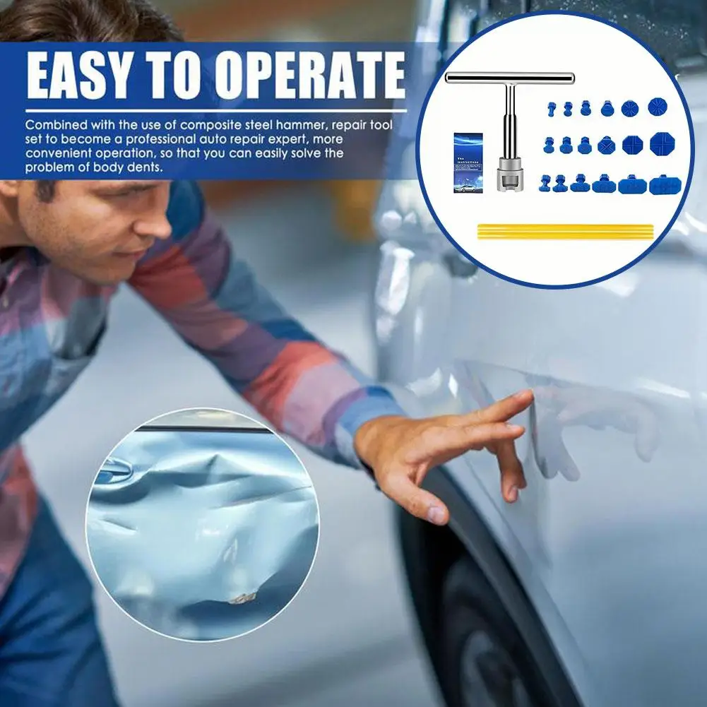 

Car Dent Repair Tool Kit With T Bar Adhesive Strips Dent Paintless Small T-Bar With Kit Pulling Removal Dents Tool Kit Y0M9