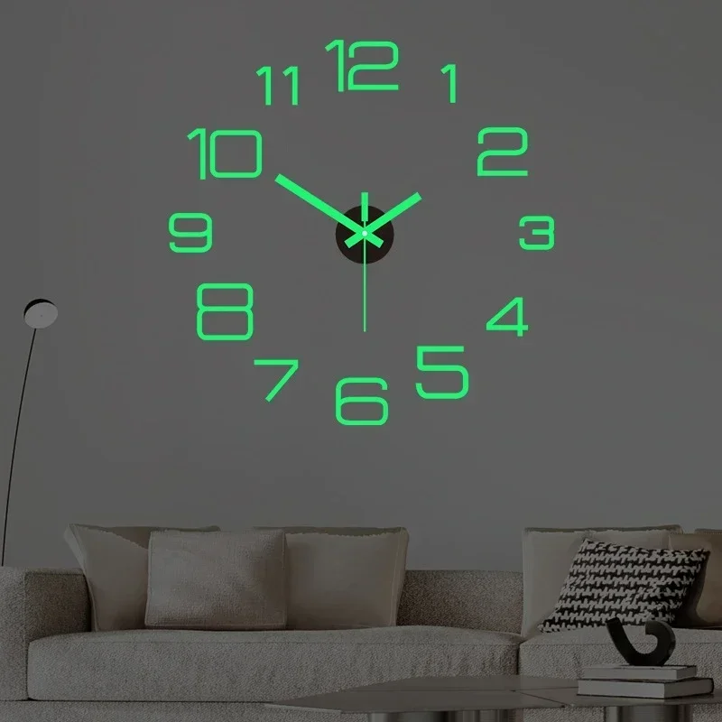 2D Luminous Wall Clock Frameless Acrylic DIY Digital Clock Wall Stickers Mute Clock for Living Room Bedroom Office Wall Decor