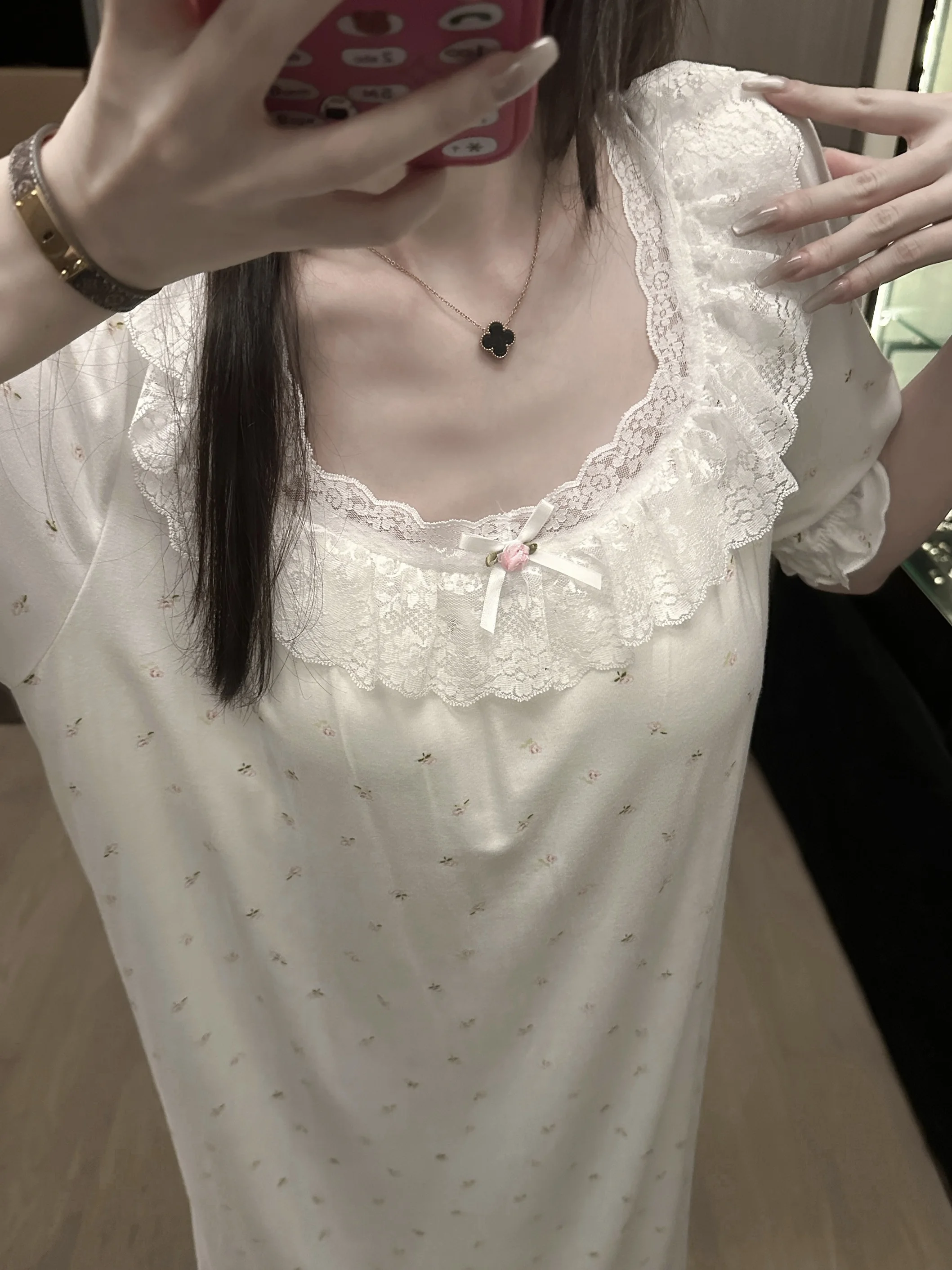 summer-sleepwear-women's-home-clothes-goddess-modal-pure-cotton-lace-trim-loose-princess-sweetened-chest-pad-sleep-dress