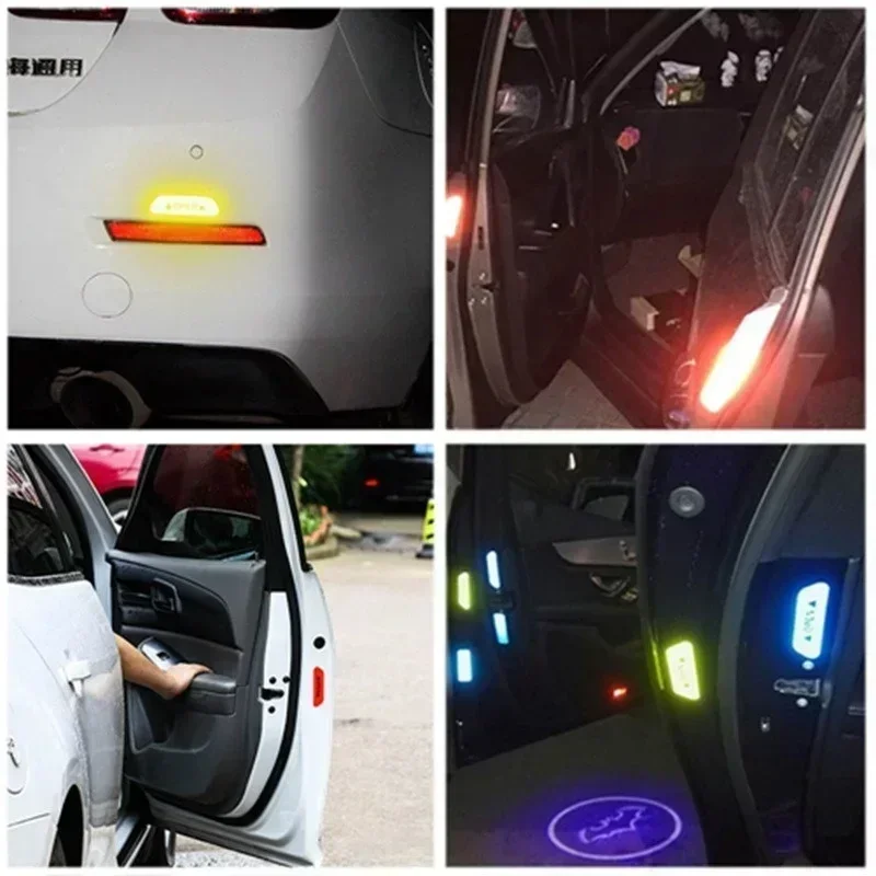 4 unids/set pegatinas de puerta de coche marca de advertencia de seguridad Universal cinta reflectante alta abierta tiras reflectantes de seguridad