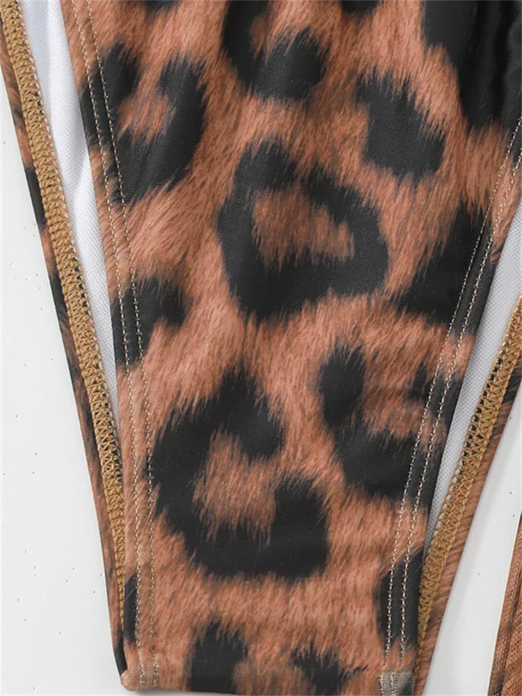 Set bikini sexy con stampa leopardata marrone 2025 senza maniche Cover Up Costume da bagno 3 pezzi Costume da bagno per vacanze estive Costume da bagno perizoma