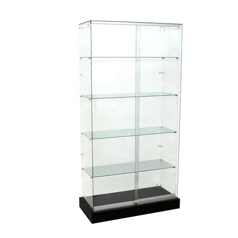 Custom, disassembled glass display tower Frameless full showcase tower with black base