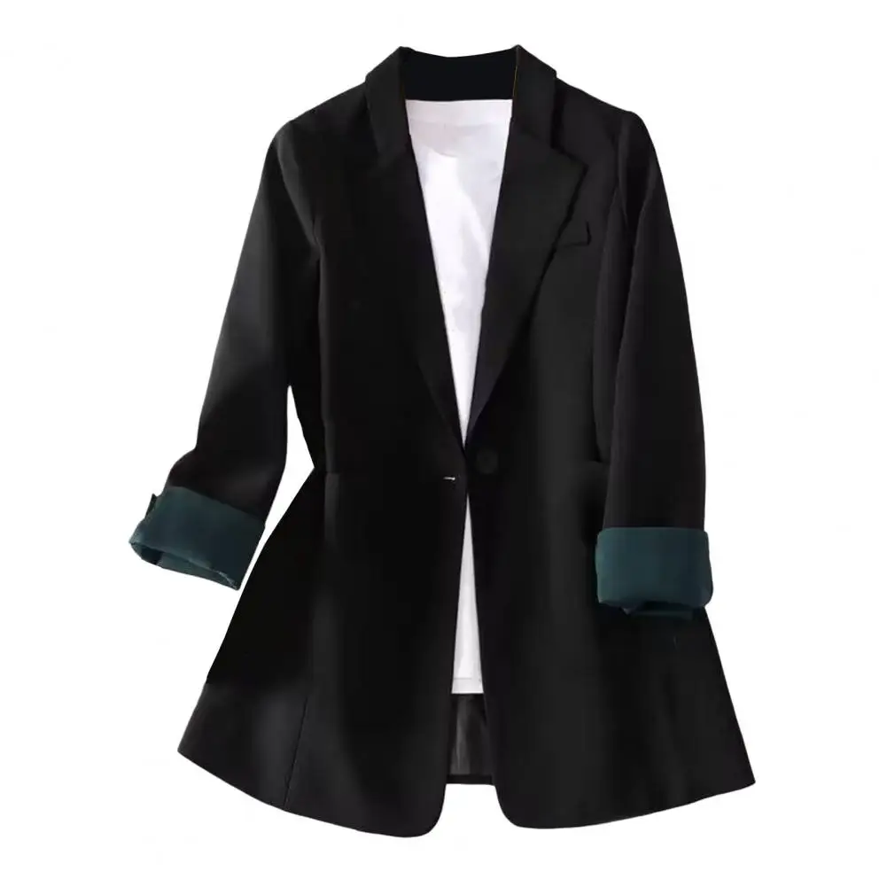 Cappotto da donna elegante cappotto da donna con risvolto con tasche a maniche lunghe tinta unita capispalla larghi per il lavoro per il tempo libero sciolto