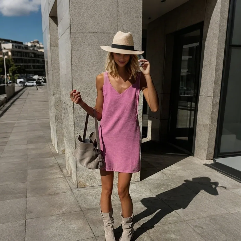 New V Neck Camisole Dress Sleeveless Backless Women's Sleeveless Dress Spaghetti Strap Spaghetti Strap Dress Vacation Outfits