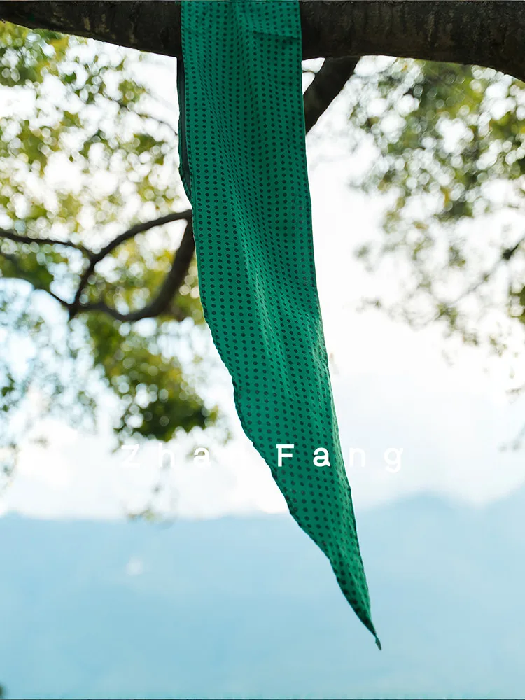 Pure Cotton Polka Dot Scarf Women's Long Printed Green Dots Spring Autumn Winter Warm Travel Rectangle Shape Scarf by Blossom