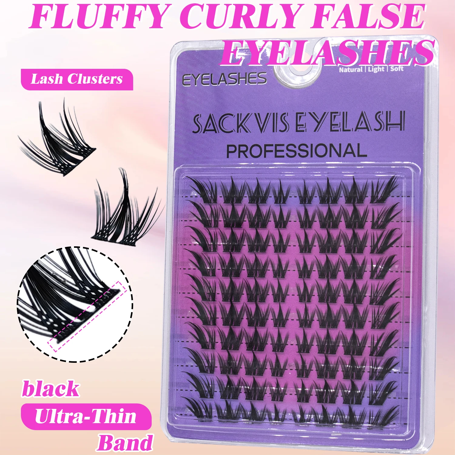 100 Pcs Natural False Eyelashes Fox Oblique Fly + Dog Eyelash Cluster Thick Roll Warped Mirror Clustered False Eyelashes