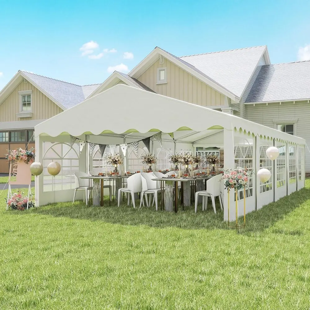 Sturdy Large Outdoor Party Tent with Removable Sides, 10 Windows, 2 Doors, Ideal for Events, Weddings, BBQs, White