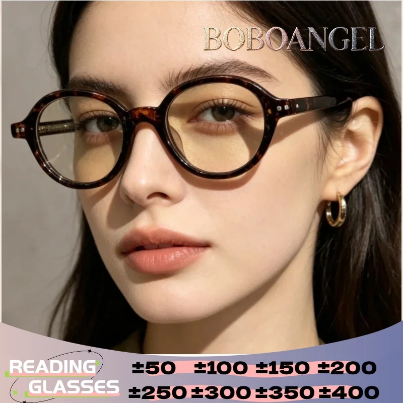 

BOBOANGEL Women's Retro Oval Prescription Myopia Glasses Premium Photochromic Reading Glasses Anti Blue Progressive Eyeglasses