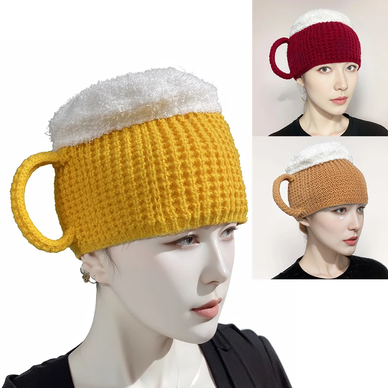 Creative 3D Beer Cup Hat Funny Knitted Pullover Cap Autumn Winter Versatile Unisex Warm Hairline Hat Beer Lovers' Year Presents