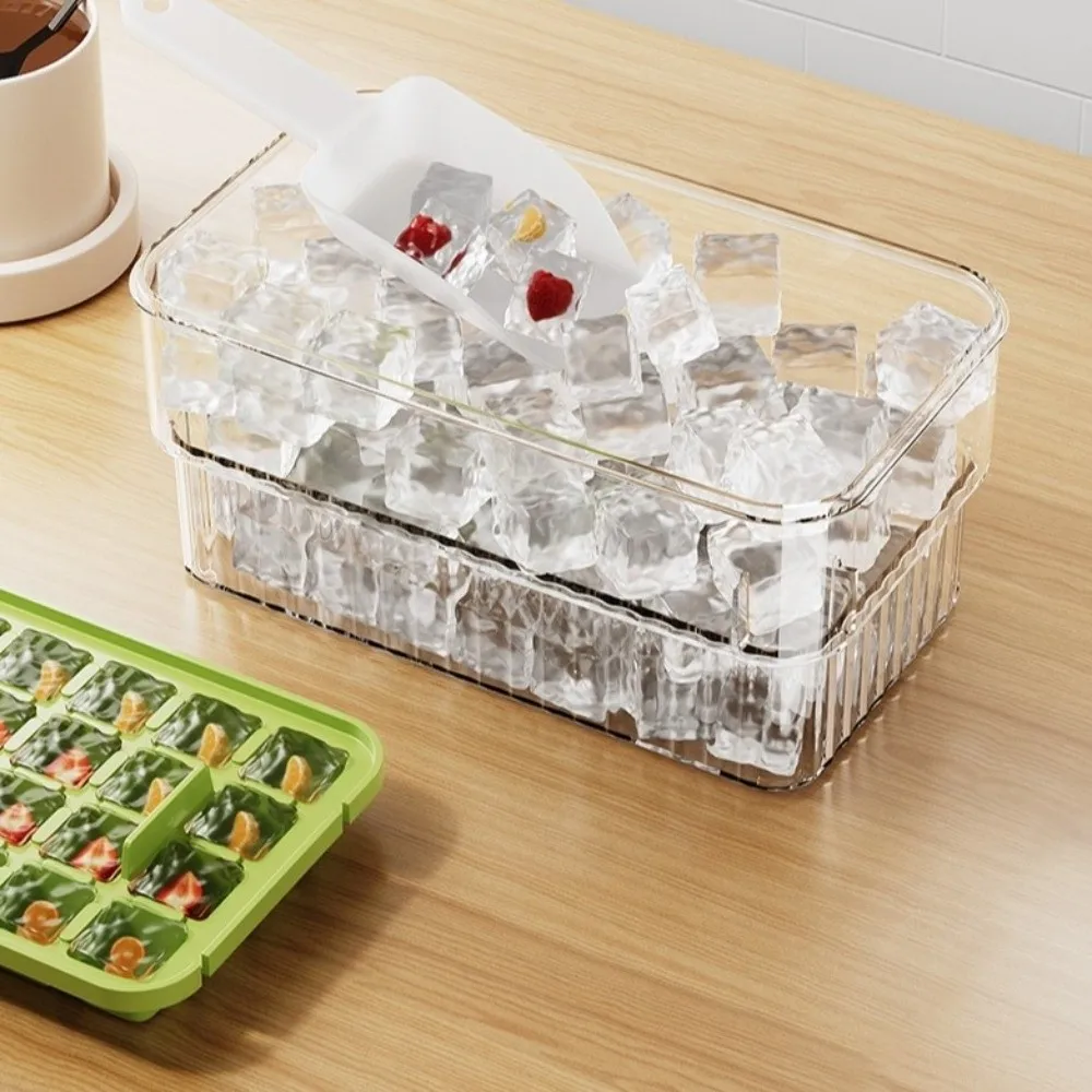 

2 in 1 Ice Cube Molds 28/56/84 Slots Remove Ice with One Click Ice Cube Bucket Stackable with Lid Ice Cube Storage Box