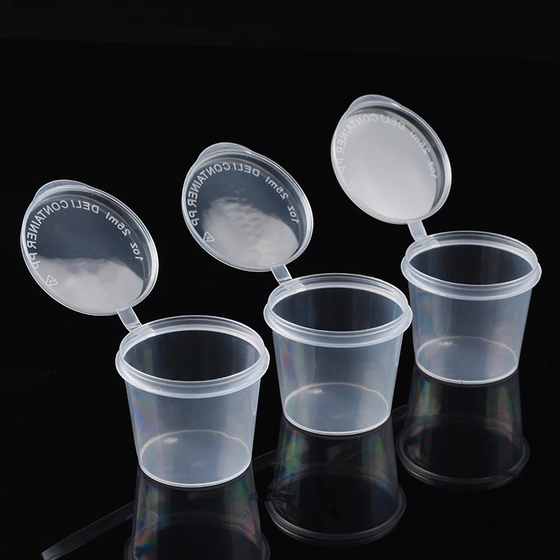 50pcs Clear Plastic Sauce Cups Disposable Plastic Sauce Boxes Cups With Sealing Cap Kitchen Vinegar Soy Sauce Container Gadget