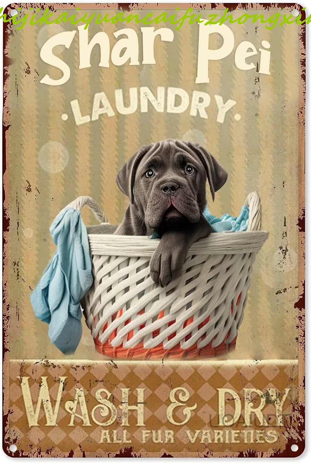 Vintage Laundry Room Tin Sign Shar Pei Laundry Wash & Dry Metal Poster Retro Plaque Wall Decor Gift For Garden Men Cave Gara