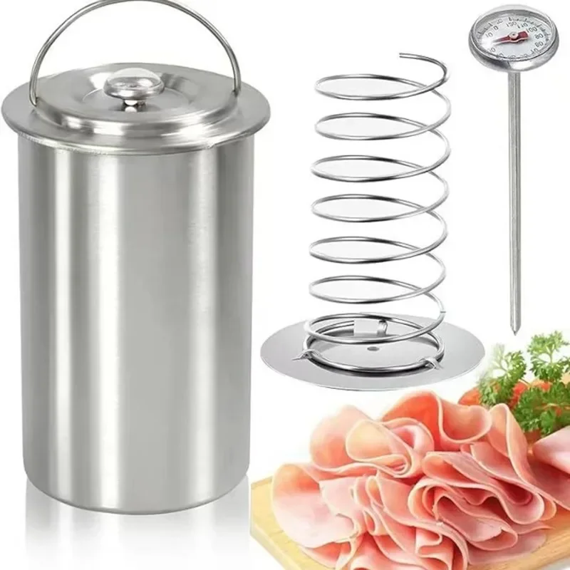 304 Stainless Steel Ham Maker Meat Press Cooker Large Capacity Ham Press Maker Round Shape Deli Meat Press Mold with Thermometer
