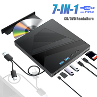 7-IN-1 External CD/DVD Drive for Laptop PC USB 3.0 CD-ROM Reader DVD Player Writer Optical Disc Drive for Windows 11/10 Mac OS