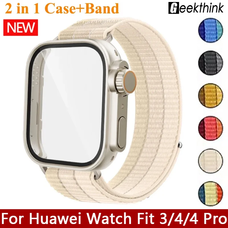 Nylon-Armband+PC-Hülle für Huawei Watch Fit 3/4/4 Pro Sturzsichere Schutzhülle+Sportarmband für Huawei Watch Fit 4 Pro 4 3 Band