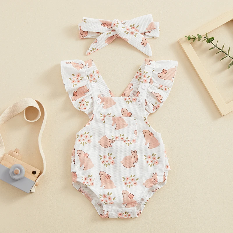 

2023-12-01 Lioraitiin 0-18M Newborn Infant Baby Girl Eater Outfit Ruffle Sleeveless Bunny Bubble Romper Summer Clothes