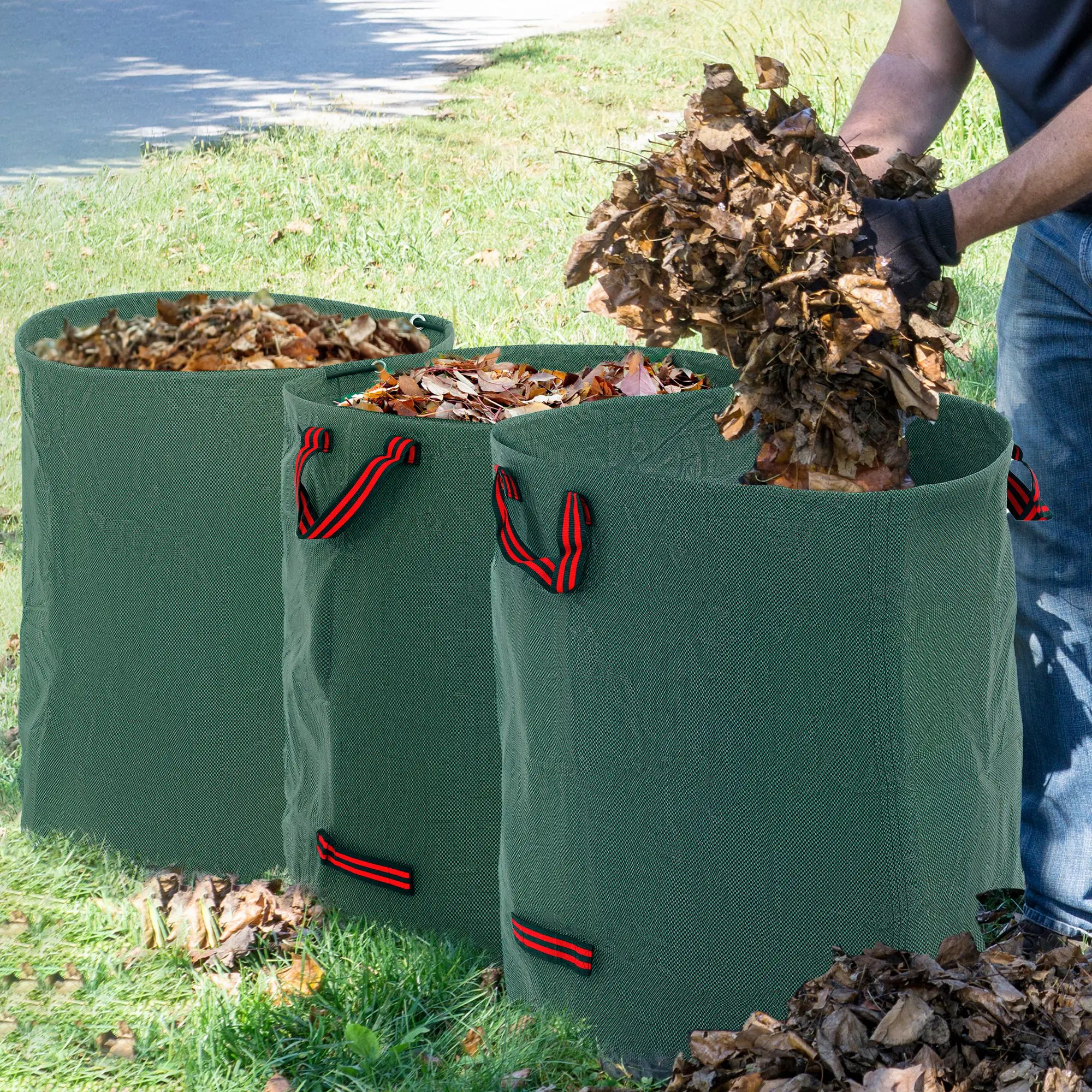 Outsunny Set van 3 tuinafvalzakken 272L resistente afvalzakken met versterkte handgrepen en flexibele vouwringen