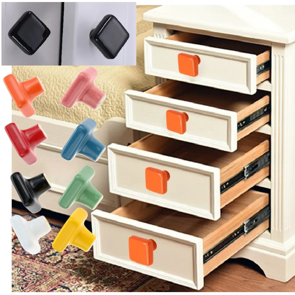 1Pc 27mm Single Hole Colorful Ceramic Cabinet Door Knob with Screw Square Furniture Bedside Cupboard Drawer Wardrobe Pull Handle