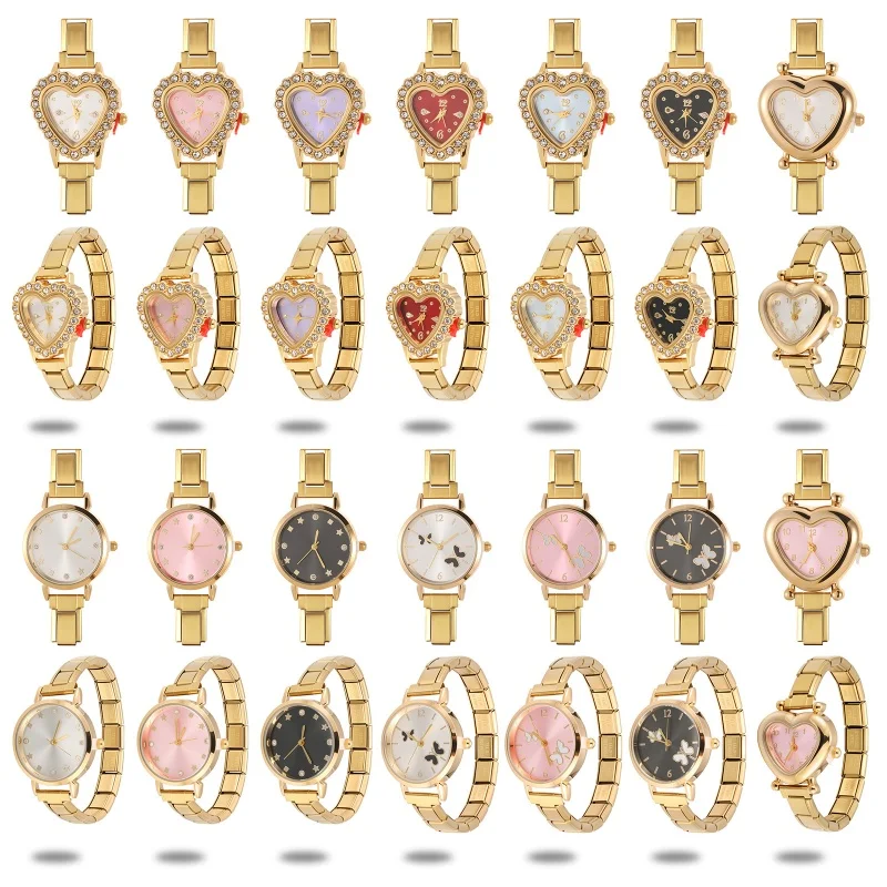 Y2K Shiny Zircon Stainless Steel Heart Watch Head Fashion Watch Head Bracelet High Quality Men Women's DIY Making Jewelry Gifts