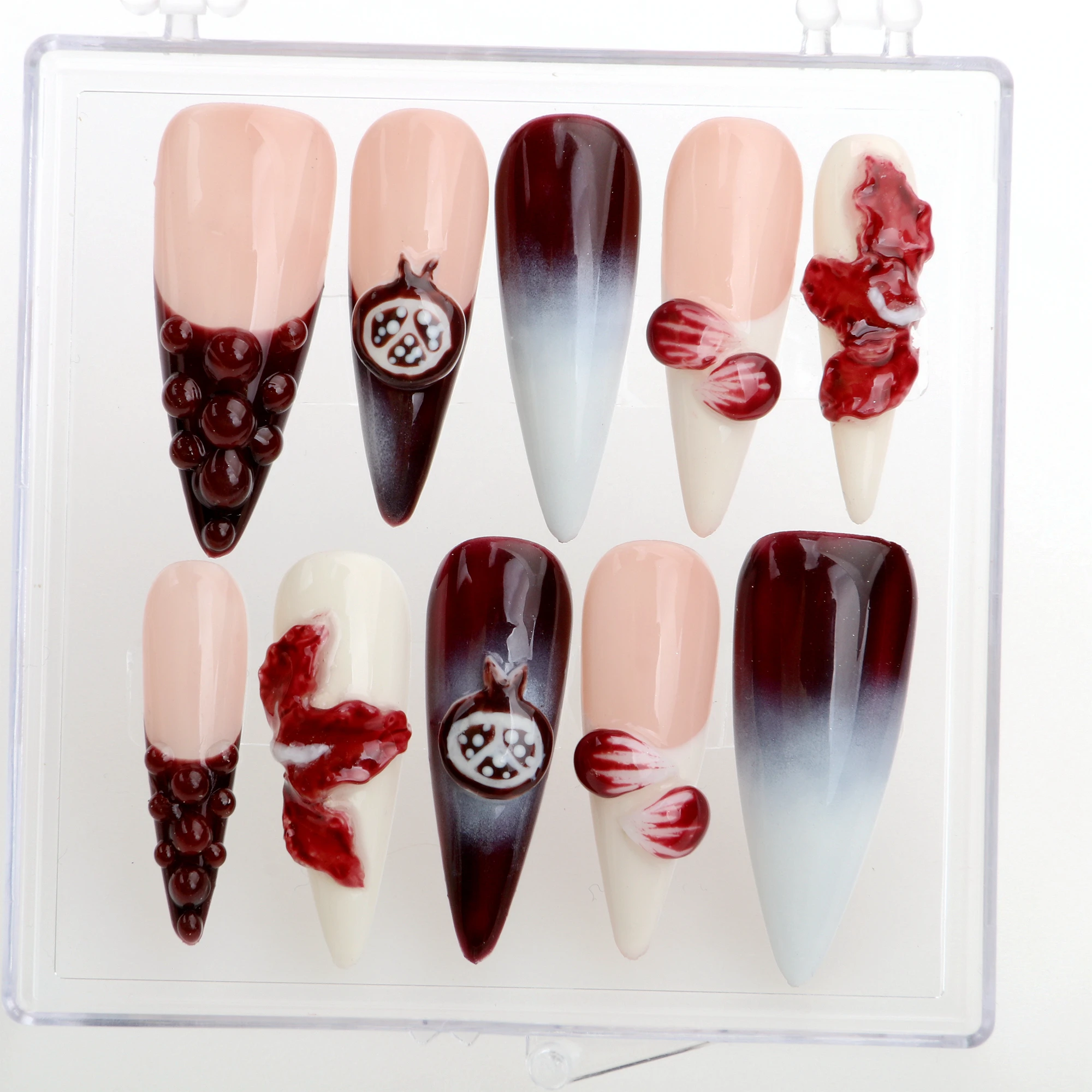 10Pcs Handmade y2k Unique 3D beautiful Bow print Flower Press On Nail Faux Acrylic Nails Design with Adhesive Nail File Set