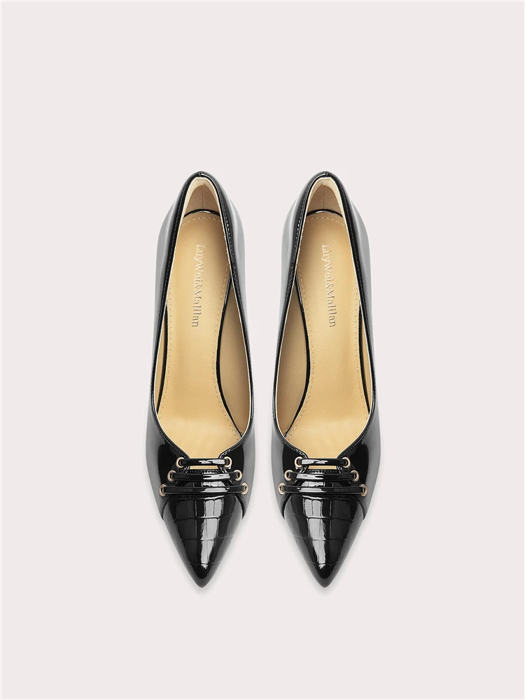 Spring and summer new pointed shallow patent leather flat shoes thin high-heeled banquet dress large size small size women shoes