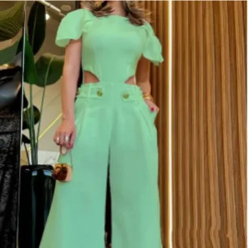 New Sexy Wide Leg Pants Set For Women Fashion Solid Color Female Trousers Cut Out High Street Ladies Overalls Clothing