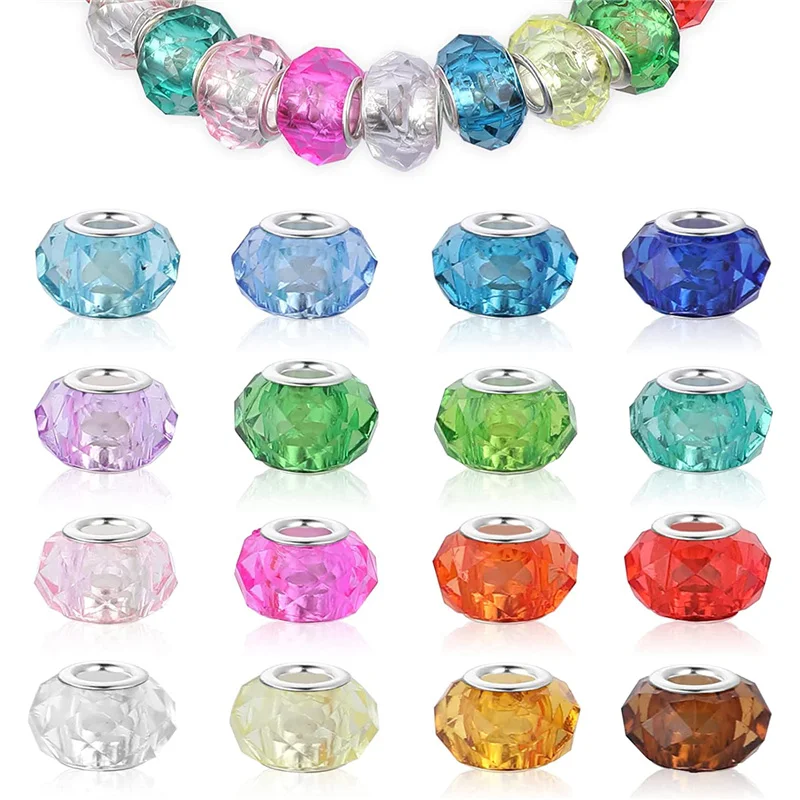 10Pcs/Lot New Color Glass Cut Faceted Large Hole European Beads Charms for Women DIY Jewelry Making Bracelet Necklace Hair Beads