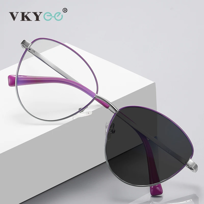 VKYEE Round Metal Gradient Design Fashion Women's Eyewear Anti-Blue Light Glasses Customizable Prescription Photochromic 3085