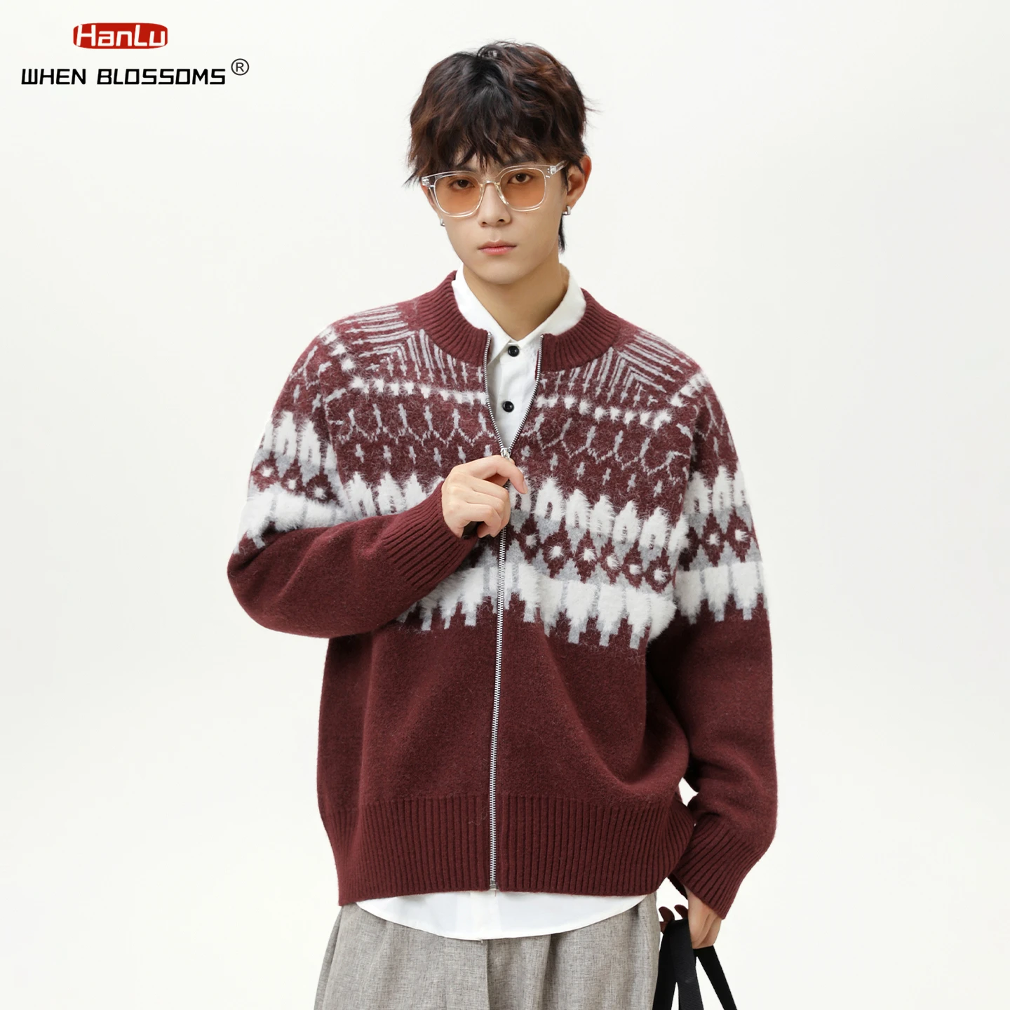 Hanlu 2025 للجنسين معرض جزيرة سترة محكم متماسكة سترة فو المنك لينة زوجين المتضخم دافئ الخريف الشتاء معطف #5