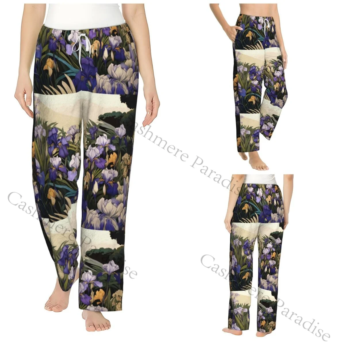 

Irises 2 Van Gogh Cozy Flannel Pajama Pants for Women Sleep Bottoms Home Loungewear