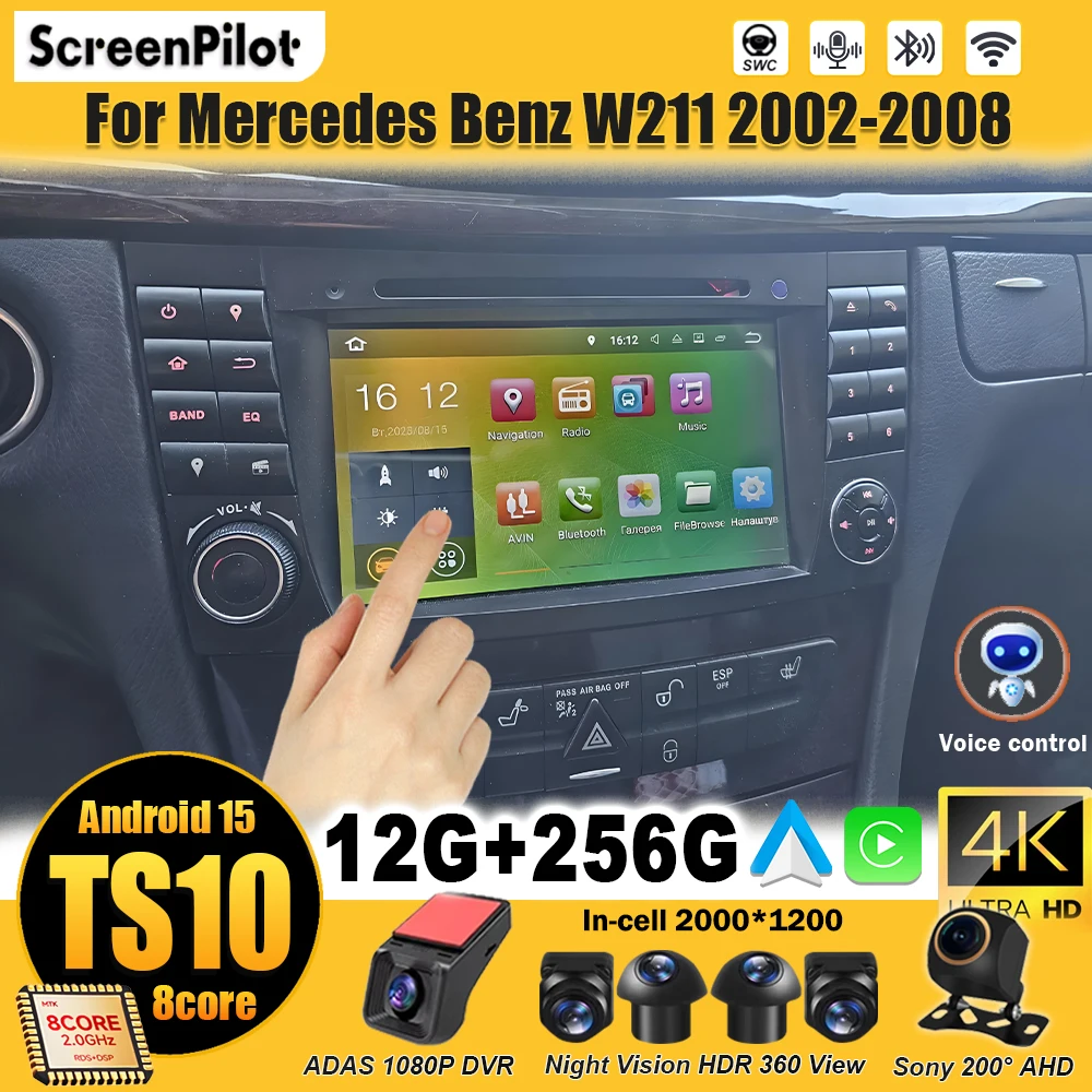 Android 16 Car Radio For Mercedes Benz W211 2002 - 2008 Head Multimedia Video Player Unit BT GPS 5G WIFI GPS Navigation 2DIN 5G