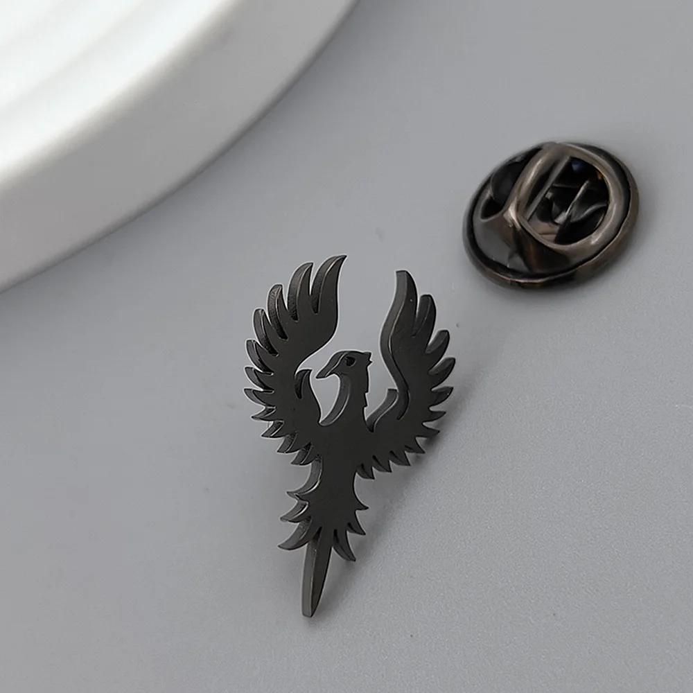 Phoenix auspicious bird gold-plated badge, silver collar brooch, black lapel pin, men\'s suit accessories set, father\'s gift