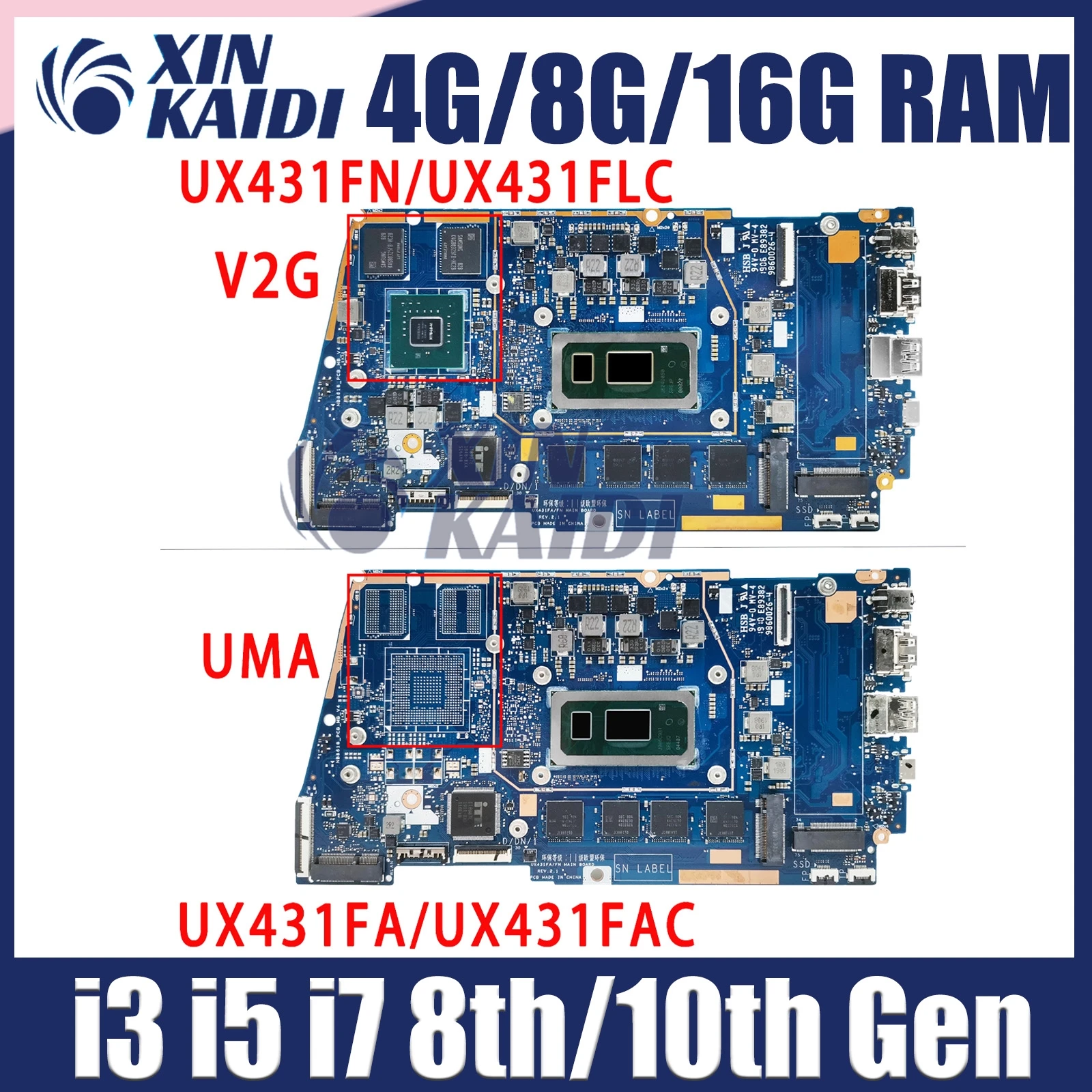 

UX431FA Laptop Motherboard With I3 I5 I7 10th Gen 4GB/8GB/16GB-RAM For ASUS ZenBook-14 UX431FAC UX431FN UX431FLC Mainboard