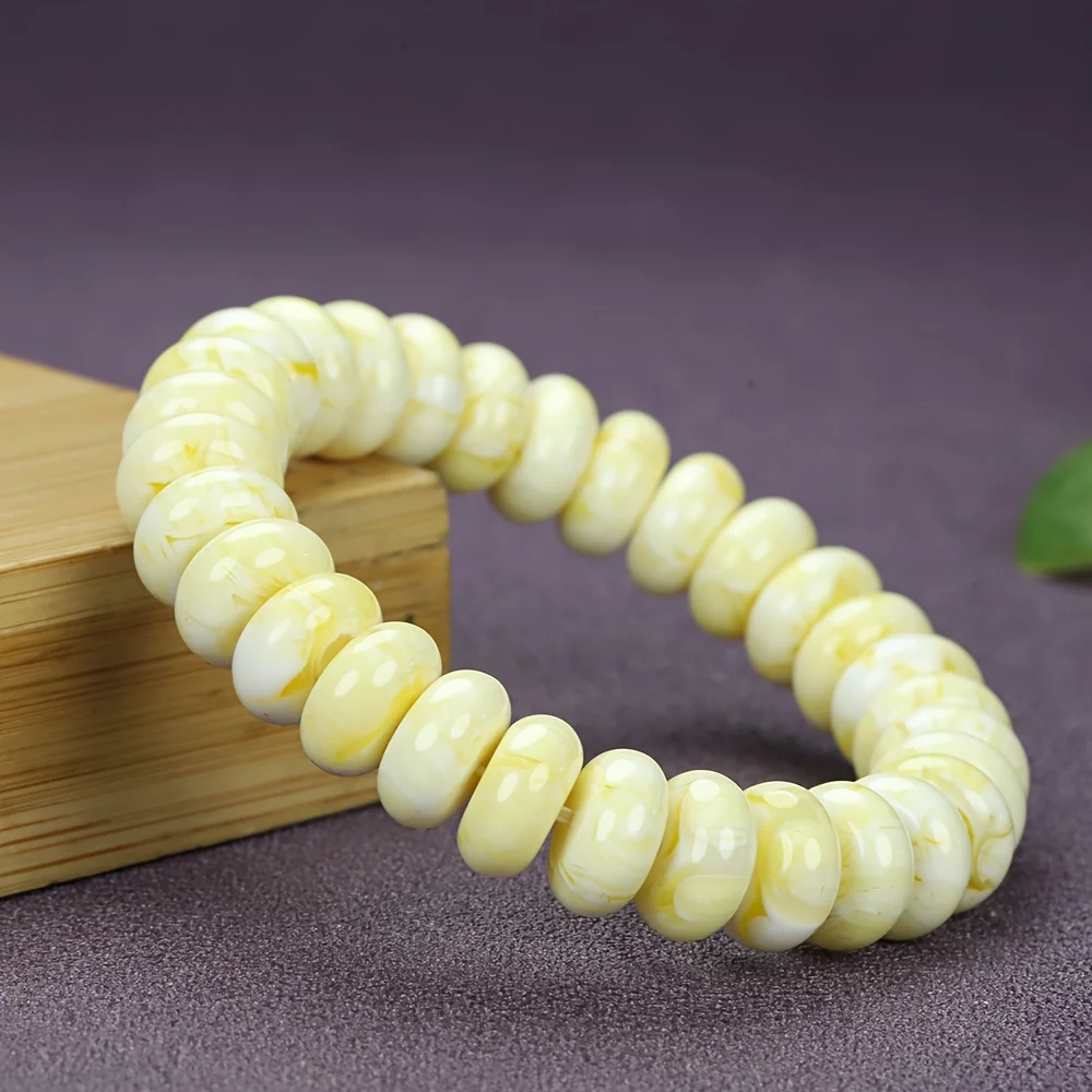 Retro amber porcelain white demon flower bracelet, drum bead spacer bracelet.