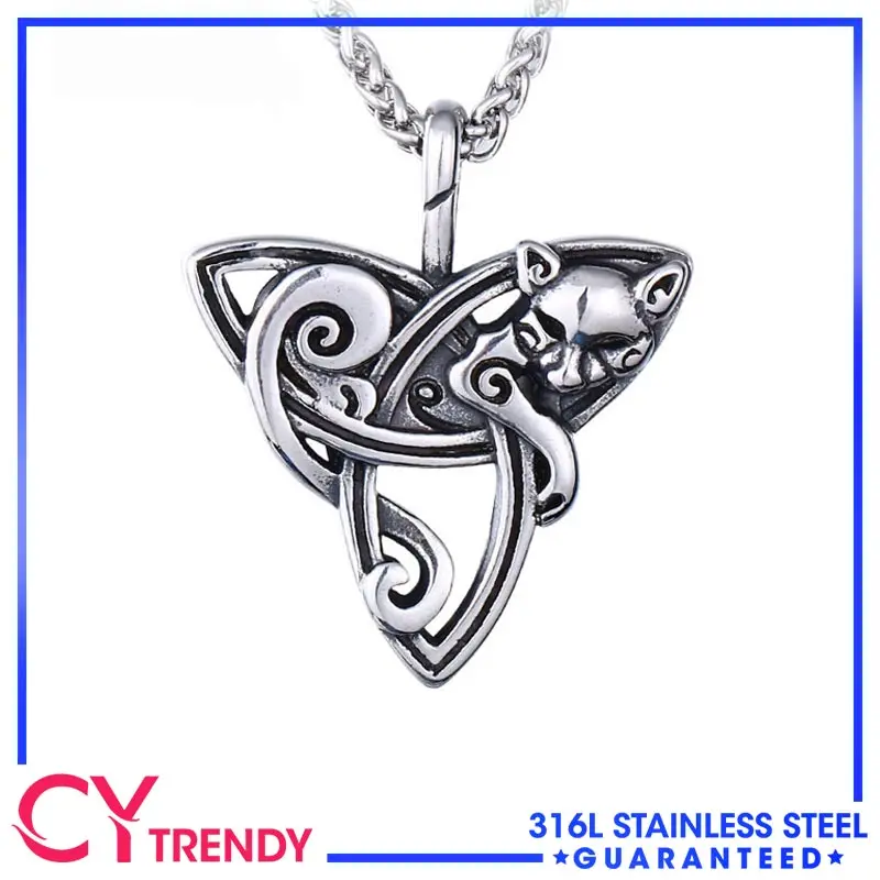 

Women's Celtic Triquetra Trinity Knot Kitty Cat Pendant Stainless Steel Necklace Chain