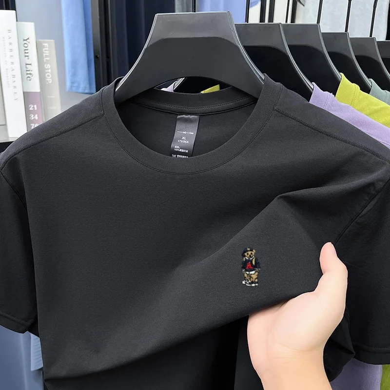 High quality summer new short sleeve T-shirt luxury brand cute cartoon bear embroidery men's round neck fashion breathable top - view 4