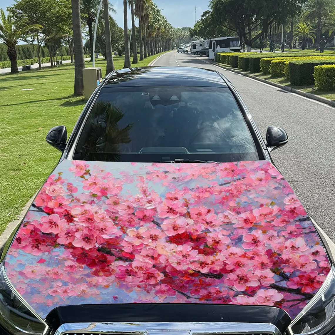 

Cherry Blossom Pattern Car Hood Stickers-Durable PVC Tape Packaging,Car Aesthetic Design,Suitable For Most Vehicles,Engine Cover