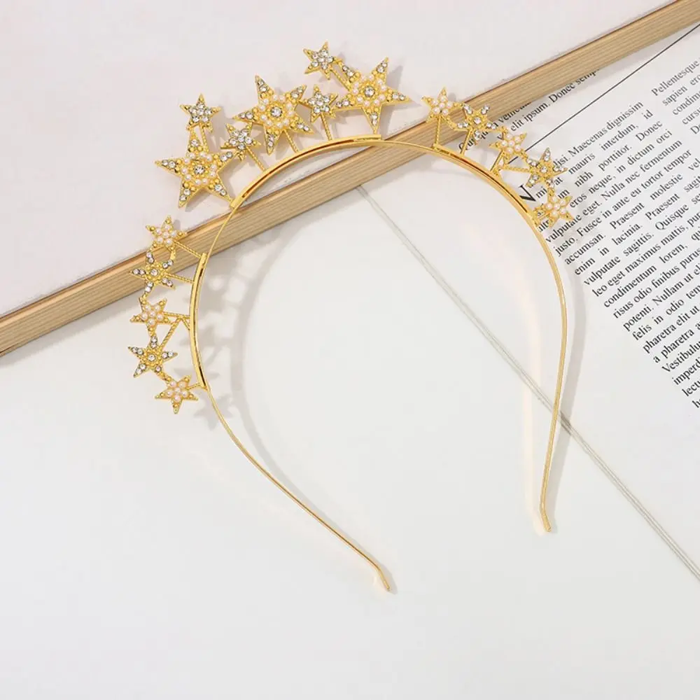 

Exaggerated Metal Star Hair Hoop Princess Silver Halo Crown Rhinestone Bridal Hair Tiara Baroque Hairbands Wedding