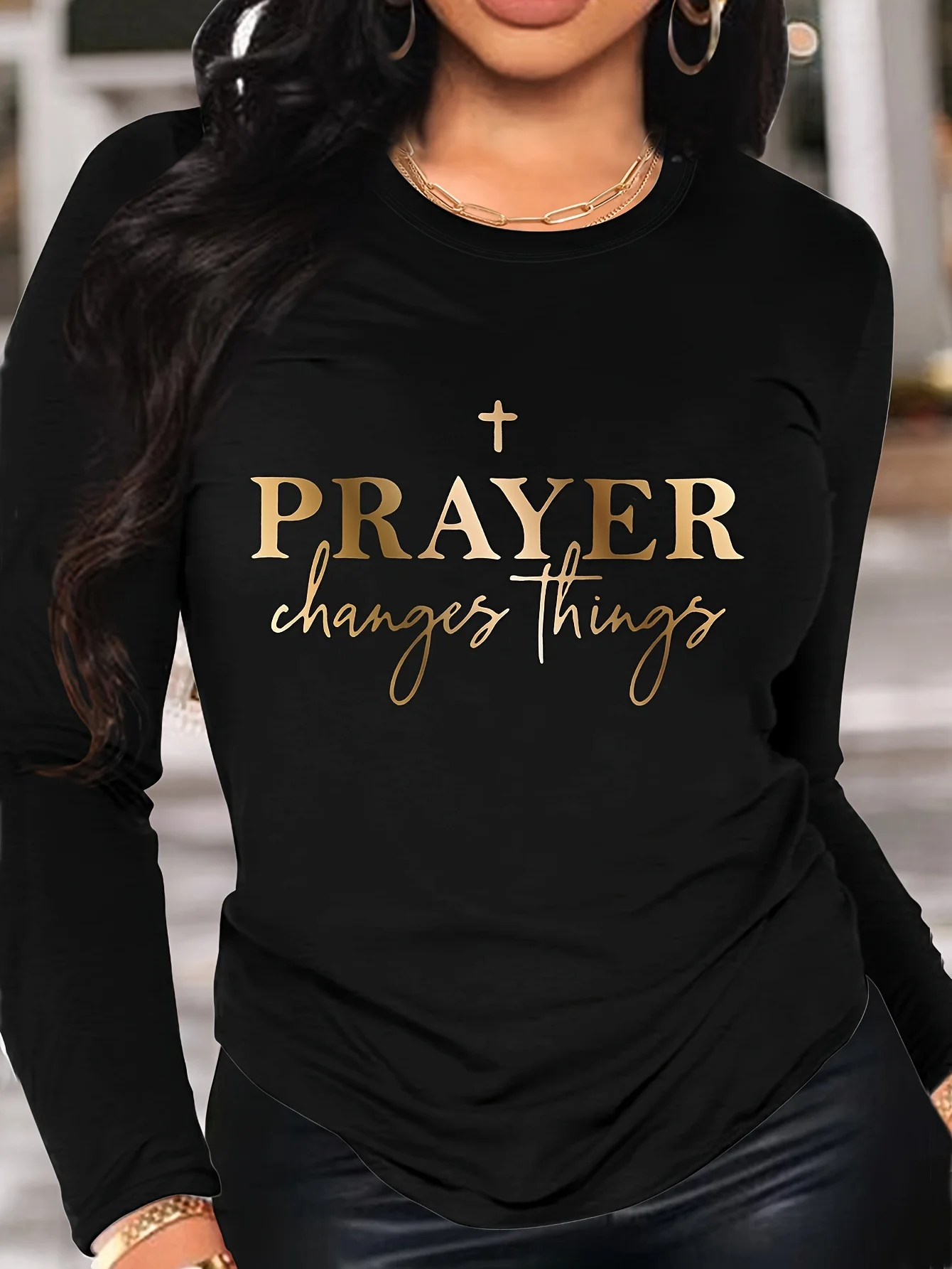 2026 Prayer Changes Things Graphic Print Crew Neck Long Sleeve Layering Top Y2K For Autumn Winter For women female tops