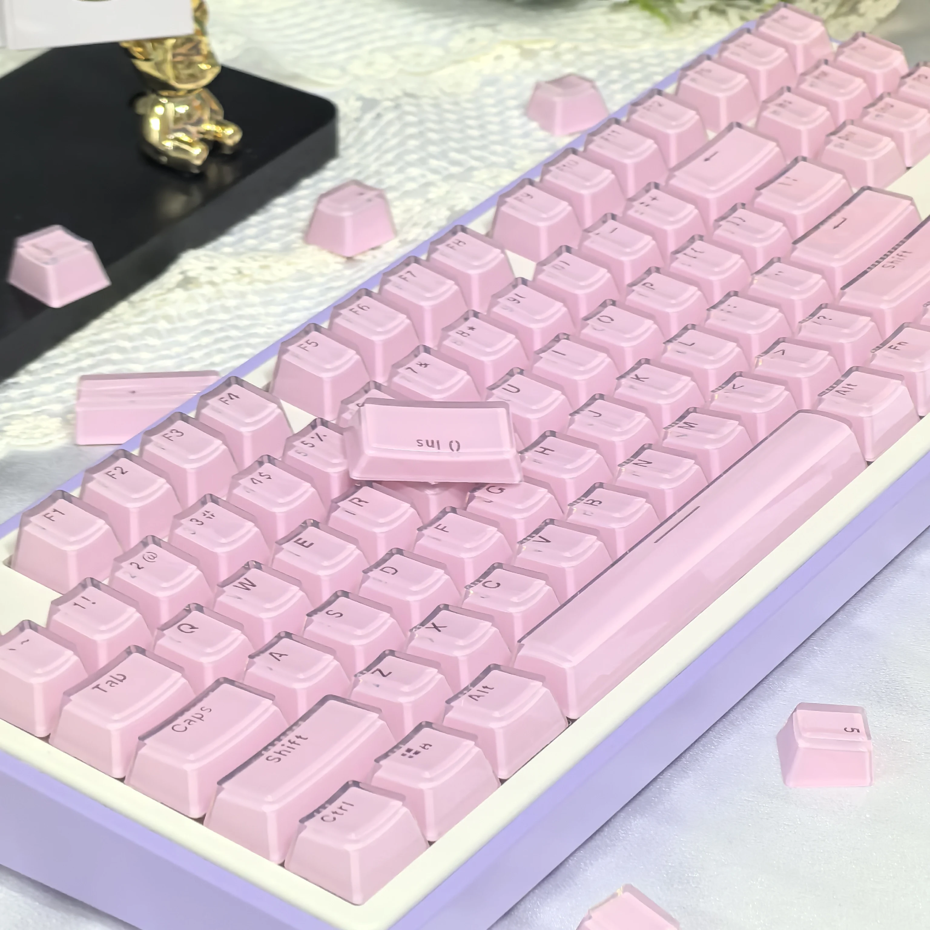 Crystal Keycap Pink/White/Blue 104 Keys Square RGB Translucent Suitable For 87/104/61 Keyboard Keycap Pc Pbt Oem Height Keycap