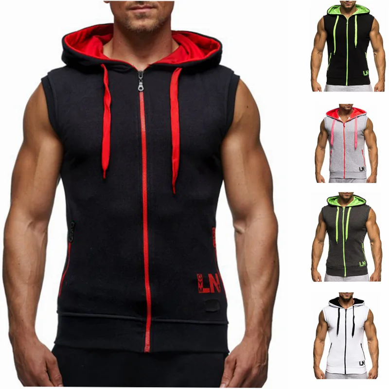 Slim Fit Zipper Sleeveless Hoodie Cardigan Thin Performance Street Dance Vest for Young Men Summer Casual Wear